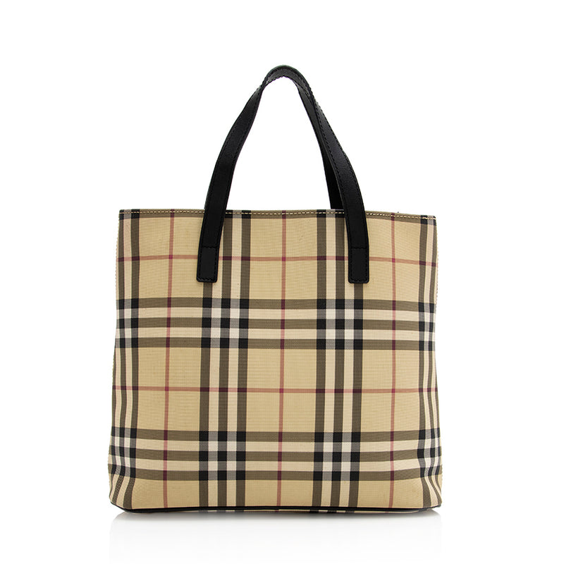 Burberry Vintage Brown Check Tartan Hand Held Bag Tote Authentic