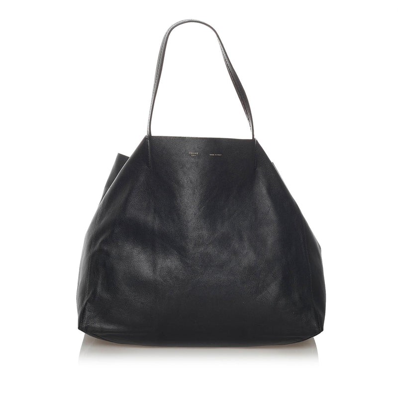Celine White Canvas Leather Horizontal Cabas Tote Bag