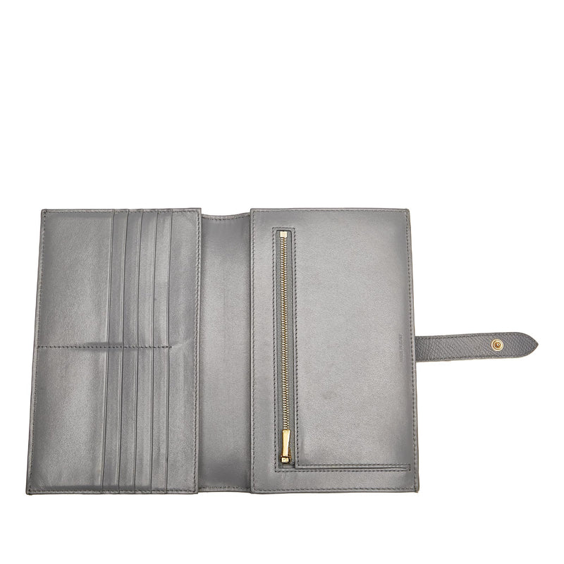 Celine Large Strap Wallet 10B633 Women's Calfskin Long Wallet (bi-fold)  Gray,Off-white