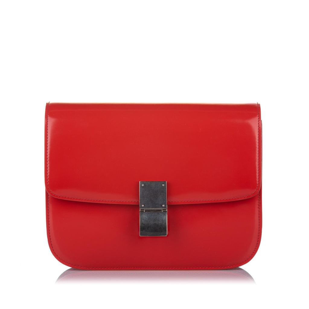 CELINE Celine Medium Classic Box Bag In Red Calfskin Leather on