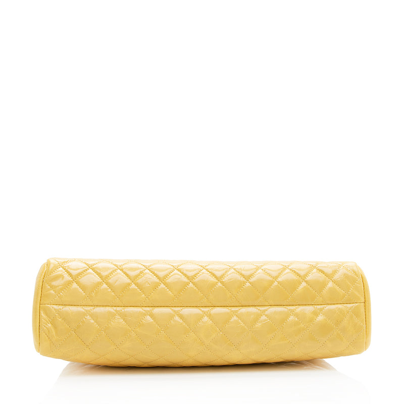A GOLD QUILTED LAMBSKIN LEATHER MADEMOISELLE BOWLER BAG WITH AGED
