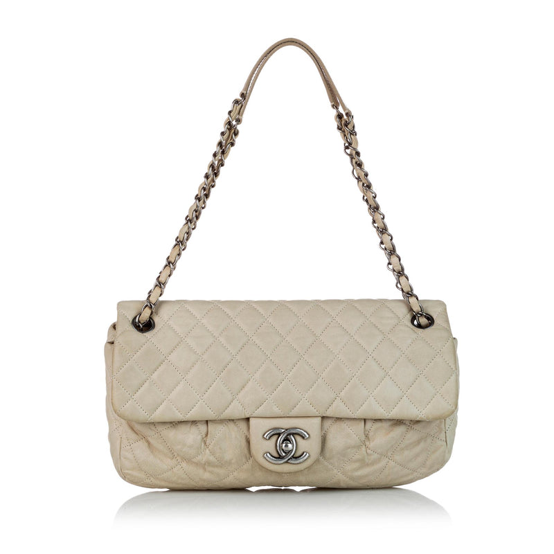 Chanel Timeless CC Chain Pochette Beige Quilted Caviar 