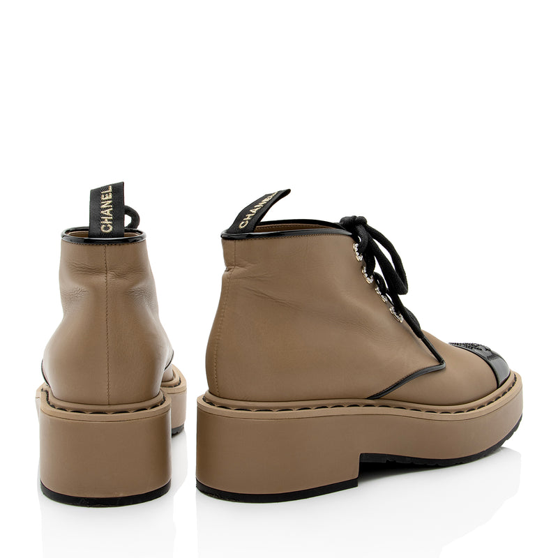 Chanel Calfskin CC Cap Toe Platform Ankle Boots - Size 9 / 39 (SHF