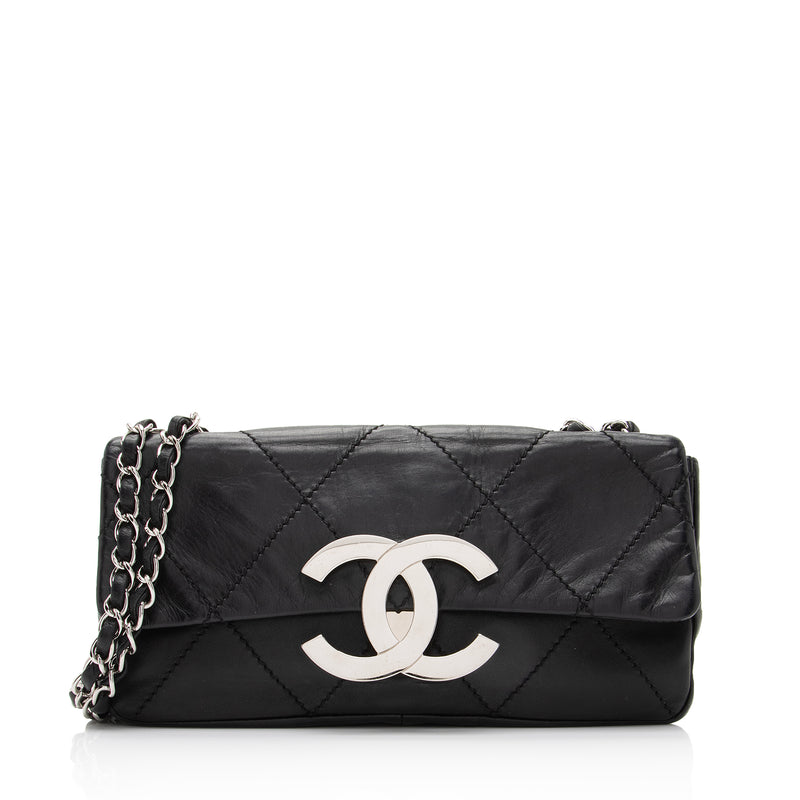 Chanel Chanel Black Quilted Caviar Leather Large CC Logo Shoulder Bag
