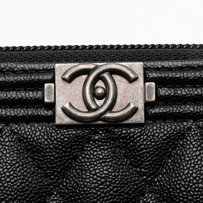 Chanel French New Wave Zipped Coin Purse Grey Caviar Gold Hardware