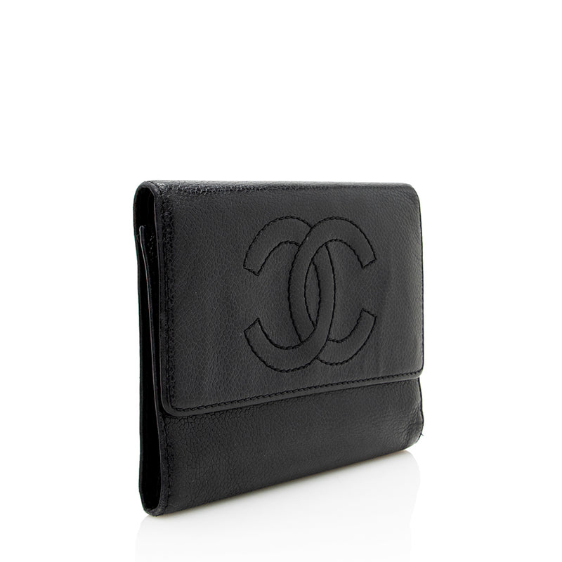 CHANEL Plain Leather Folding Wallets