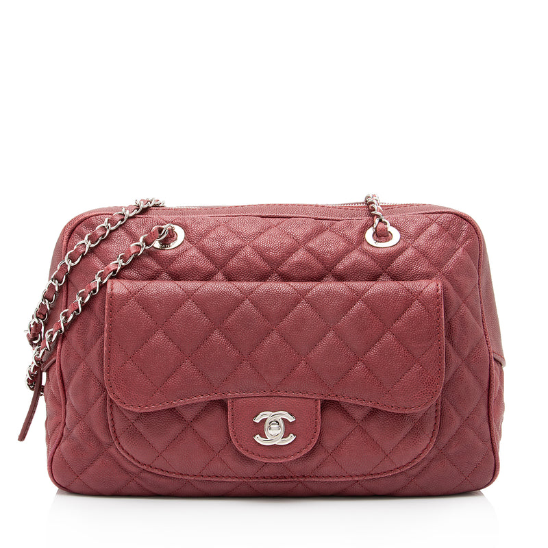 Chanel Vintage Chanel Boston Brown Leather Large Travel Bag + Straps