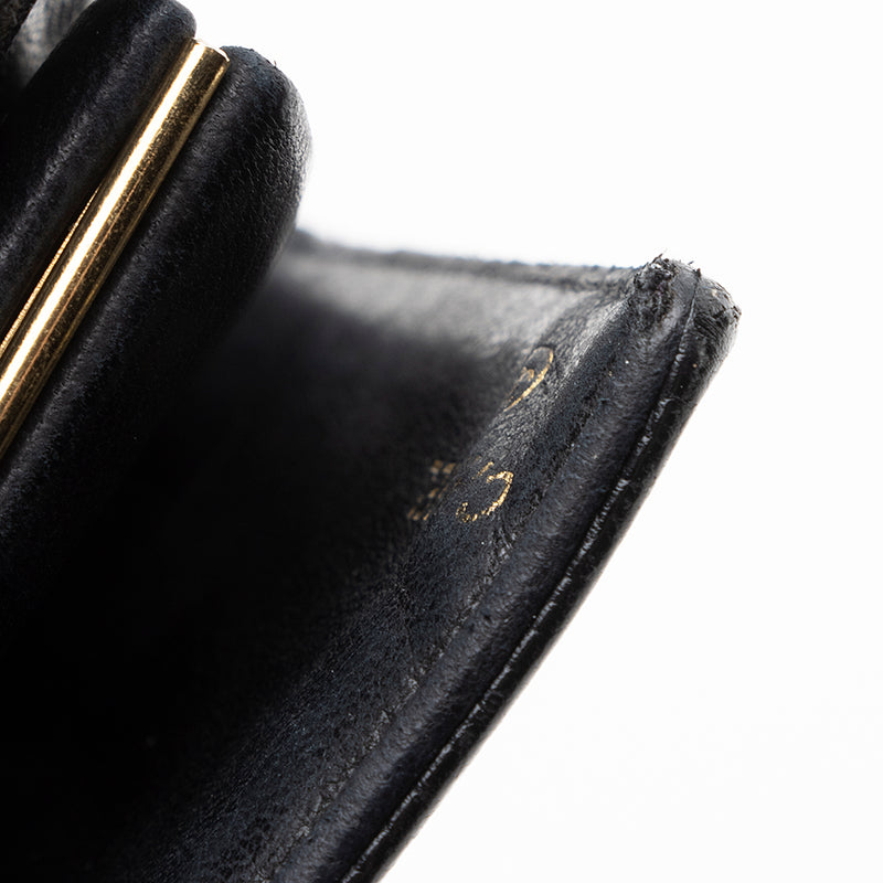 Chanel Long Wallet Round Zipper Camellia Caviar Skin Leather Black
