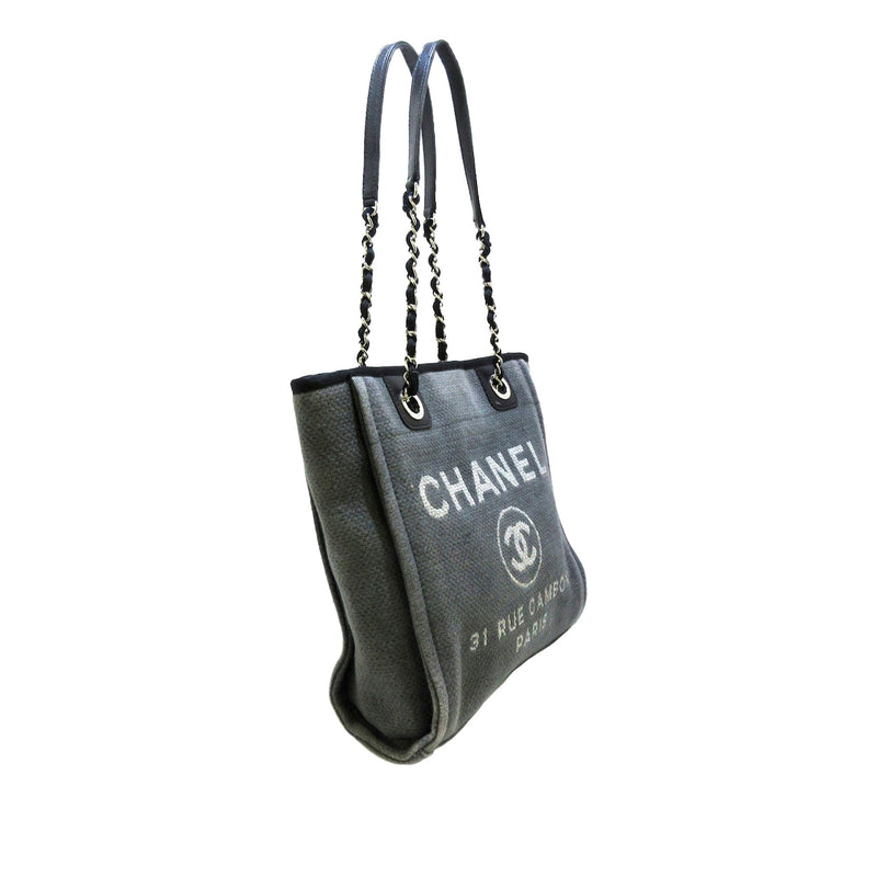 Chanel Deauville Tote Large Grey in Canvas with Silvertone  US