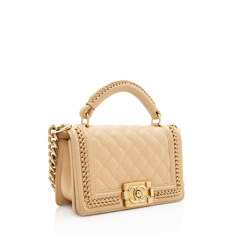 Chanel  Small Boy Bag  Cream Lambskin Leather  Gold Hardware  PreLoved   Bagista