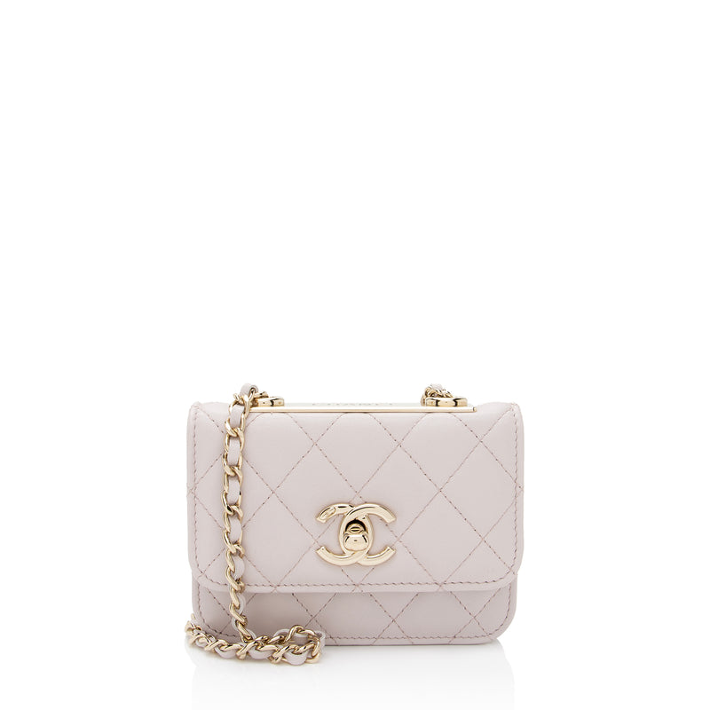 White Quilted Lambskin Chain Around Mini Pouch Pale Gold Hardware, 2023