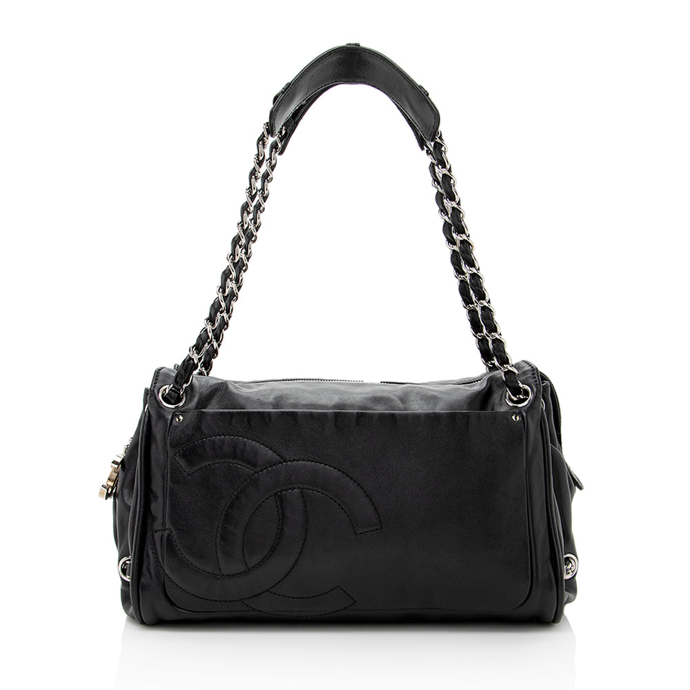 Chanel Black Patent Leather Luxe Ligne Accordion Flap Shoulder Bag Chanel