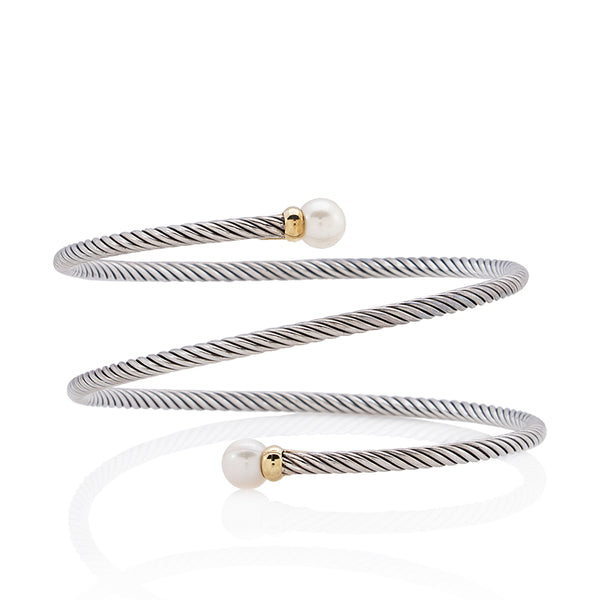 David Yurman Sterling Silver 18k Gold Pearl Coil Cable Bracelet (SHF-22002)