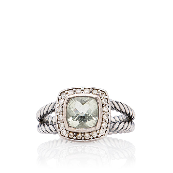 David Yurman Sterling Silver Prasiolite Diamonds Petite Albion Ring - Size 6 1/2 (SHF-21868)