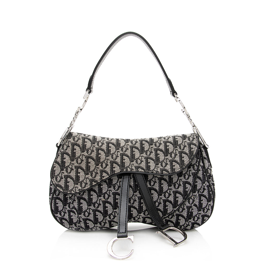 Dior Canvas Logo Double Saddle Shoulder Bag (SHF-21032) – LuxeDH