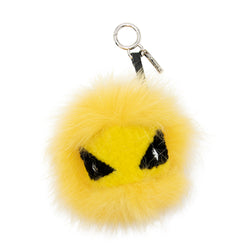 Fendi Bag Bug Yellow Eyes Black Fur Leather Key Chain / Bag Charm