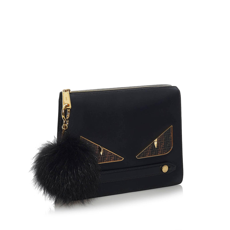 FENDI: leather clutch with all-over FF monogram - Black