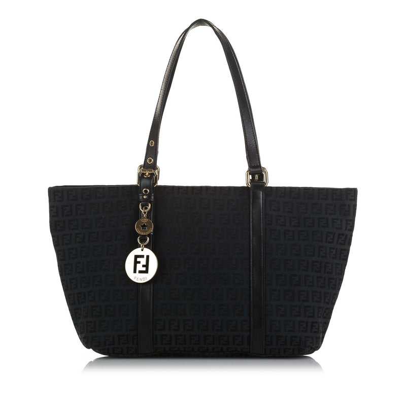 Fendi Women's Bag Black Zucchino Mini Pochette Handbag Purse Logo