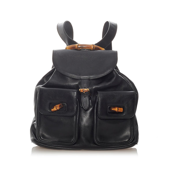 Gucci Bamboo Drawstring Leather Backpack (SHG-27520)