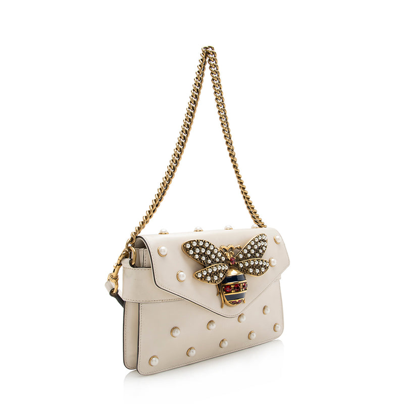 Gucci Embellished Broadway Bee Bag in White