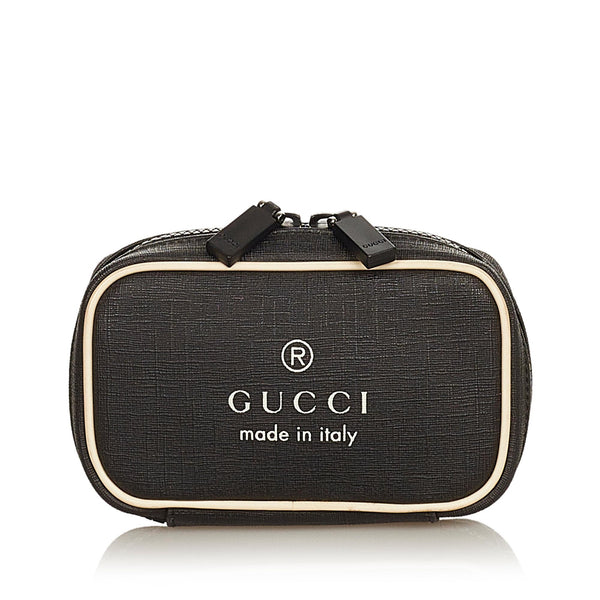 Gucci Cosmetic Pouch Bag Gray Canvas