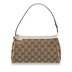 Gucci Abbey D-Ring Pochette in GG Canvas and Brown Leather