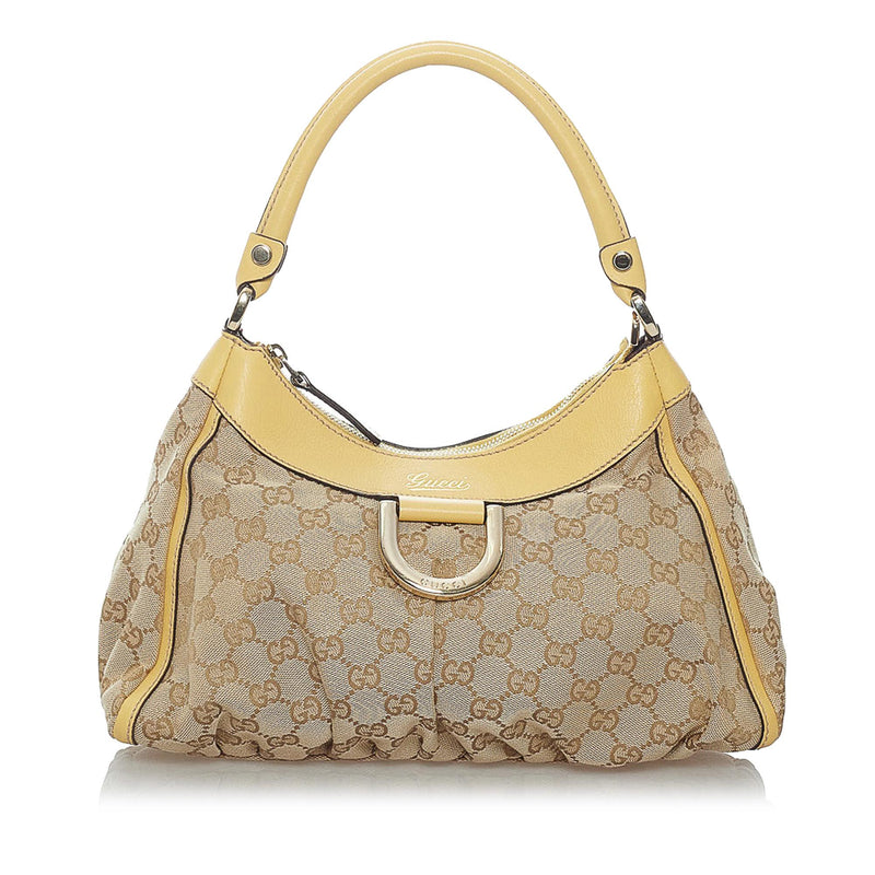 Gucci Beige/Brown GG Canvas and Leather Small Abbey D Ring Hobo