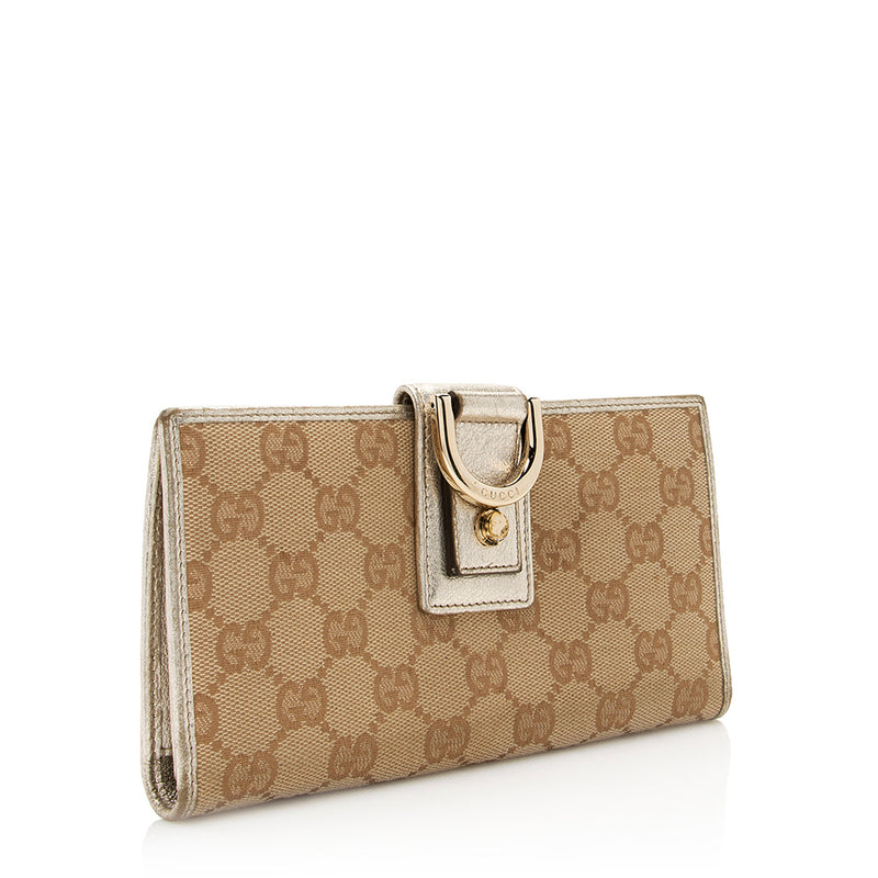 Gucci Monogram D Ring Compact Wallet Abbey Gold/Beige