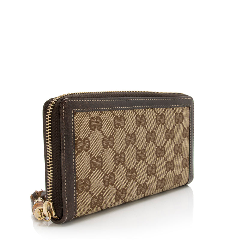 Gucci GG Supreme Bamboo Tassel Zip Around Wallet Brown