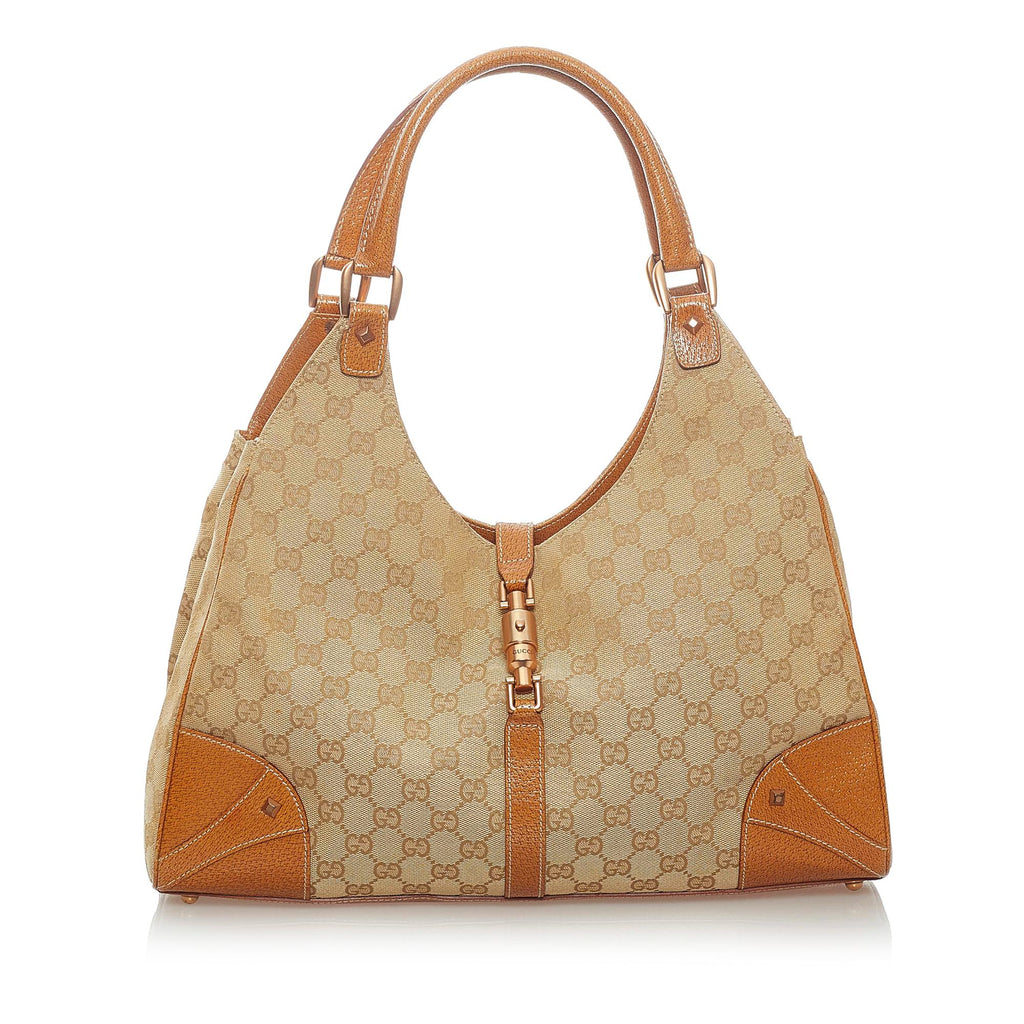GUCCI Jackie One Shoulder Bag GG Supreme Canvas Leather Beige Yellow Brown