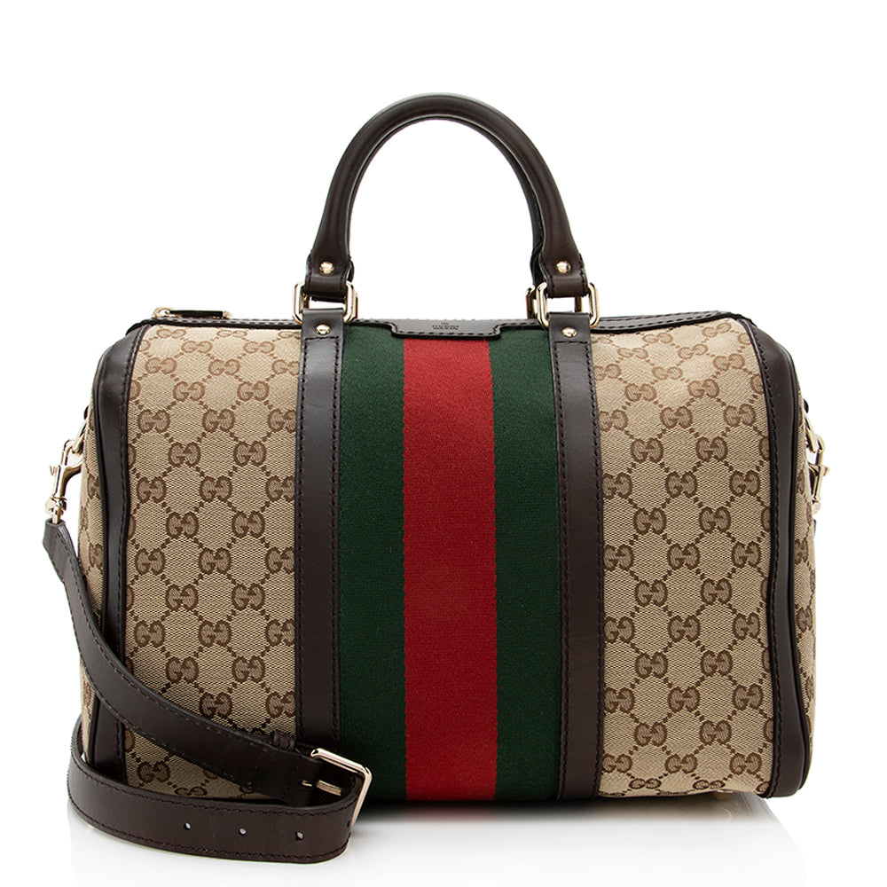 Gucci Vintage Web Leather Boston Bag-used once