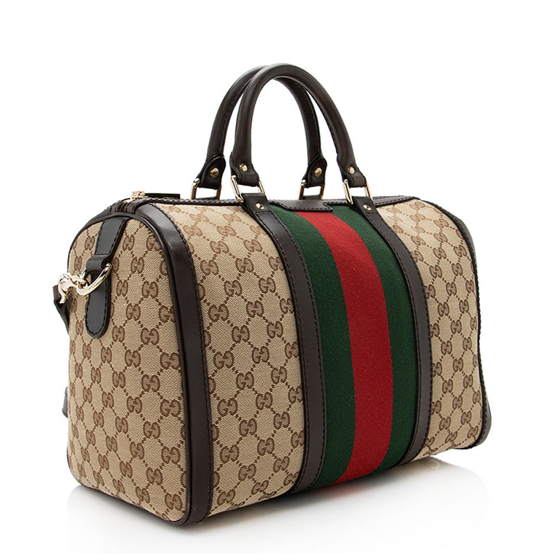 Gucci Brown/Beige GG Canvas and Leather Medium Vintage Web Boston Bag Gucci
