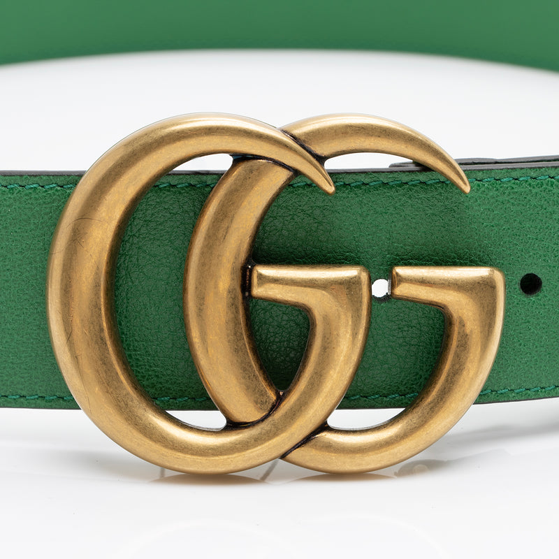 Gucci Floral-embroidered Gg-logo Leather Belt in Green