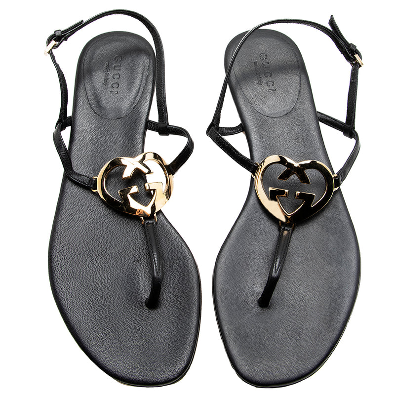 Gucci Leather Interlocking GG Heart Sandals - Size 6.5 / 36.5 (SHF-17629)