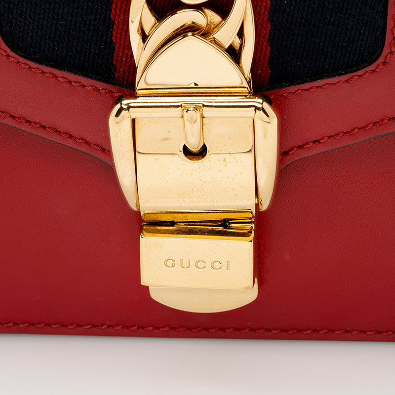 Gucci Red Leather Mini Web Chain Sylvie Top Handle Bag Gucci