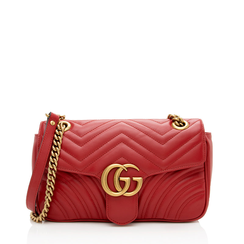 Gucci GG Marmont Shoulder Bag Matelasse Velvet Small Hibiscus Red