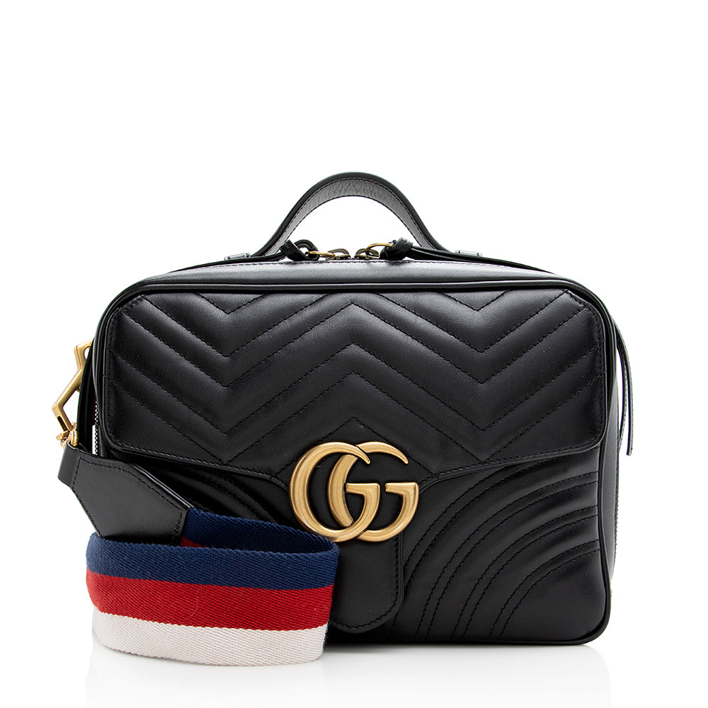 Black Leather GG Marmont Medium Matelassé Shoulder Bag