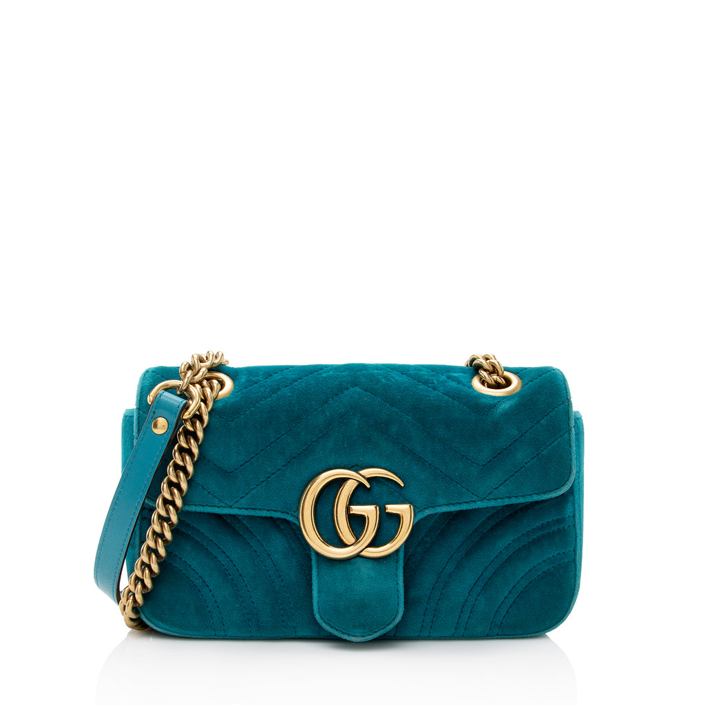 GUCCI Velvet Matelasse Medium GG Marmont Shoulder Bag Emerald 697911