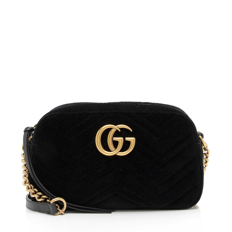 Gucci GG Marmont Shoulder Bag Velvet Small Black in Velvet with