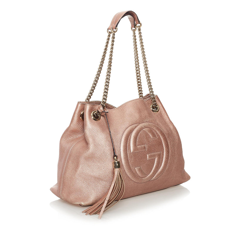 Gucci Pebbled Calfskin Soho Chain Backpack Pink