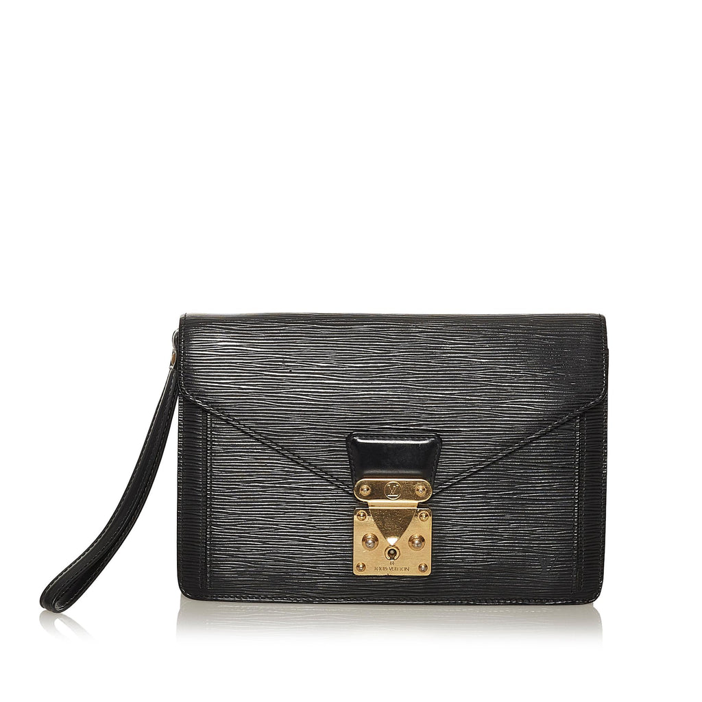LOUIS VUITTON, a black leather epi evening / handbag Monceau Bag
