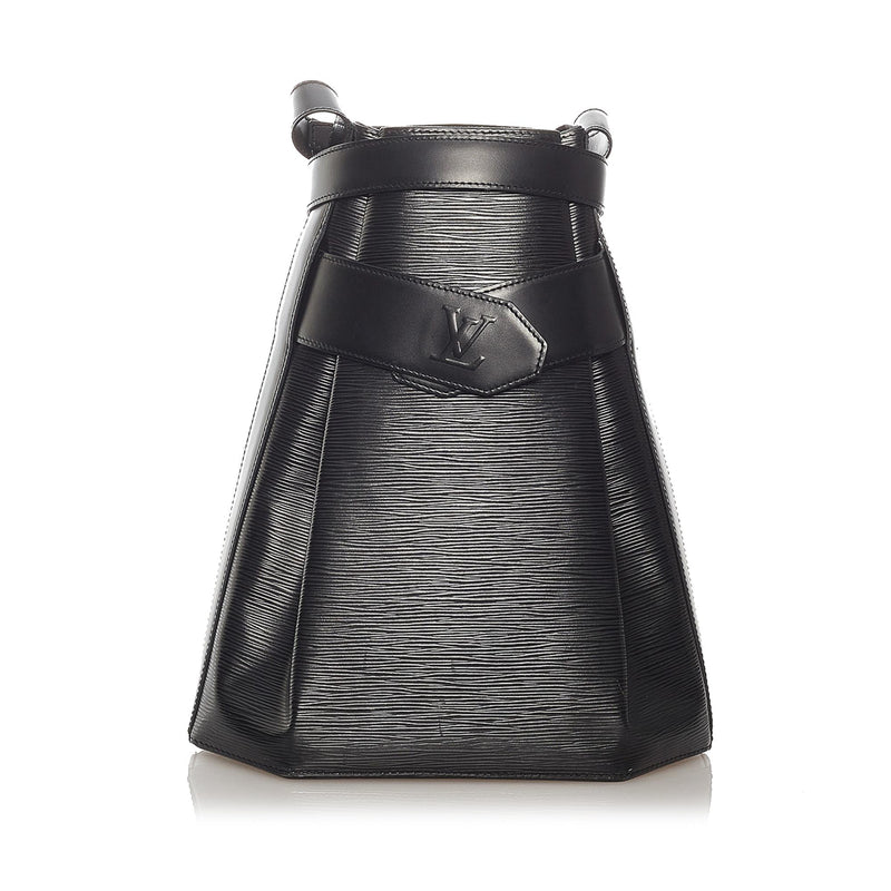 Louis Vuitton black leather bucket shoulder bag with silver