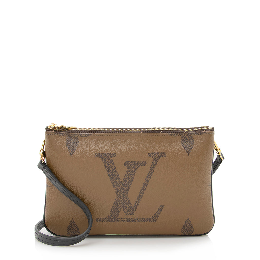 Louis+Vuitton+Double+Zip+Pochette+Shoulder+Bag+Black+Leather for sale  online