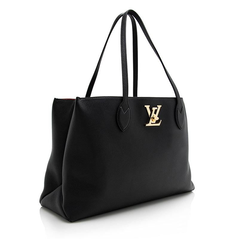 Lock me shopper bag LV calf leather black tote bag large