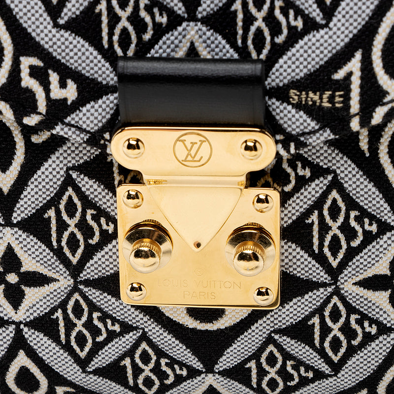 Louis Vuitton Black Since 1854 Jacquard Textile Pochette Metis Gold Tone Hardware (Like New), Patterned/White/Black Womens Handbag