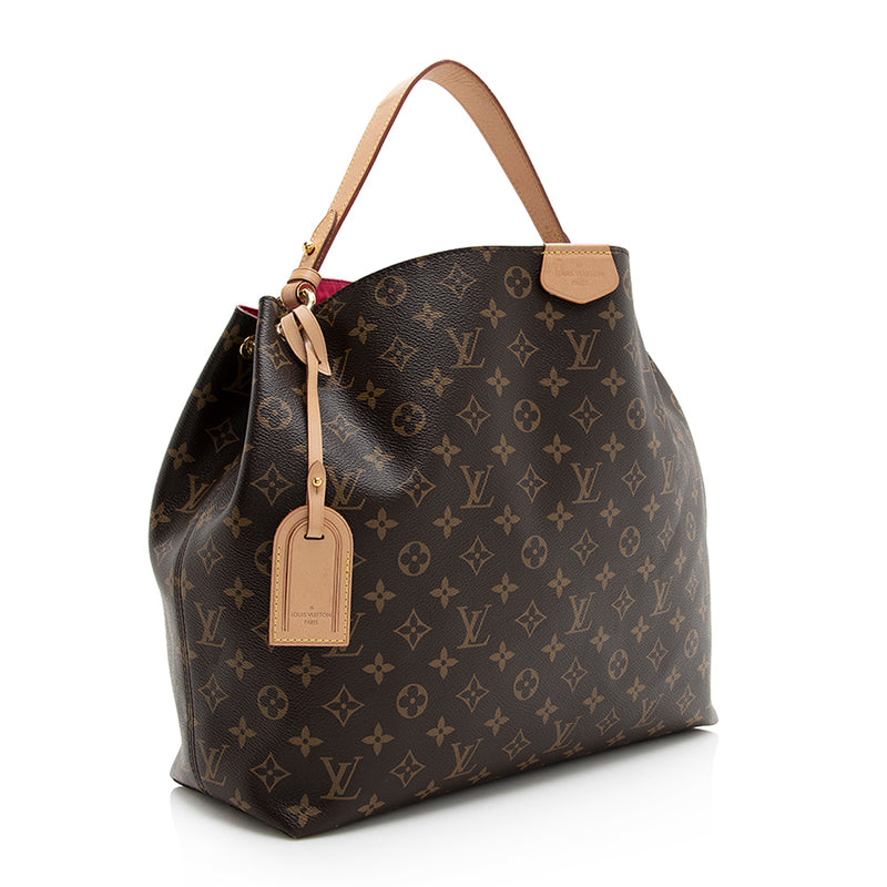 Louis Vuitton Graceful Tote Bag MM Brown Hobo Canvas Monogram Red Interior  Gold
