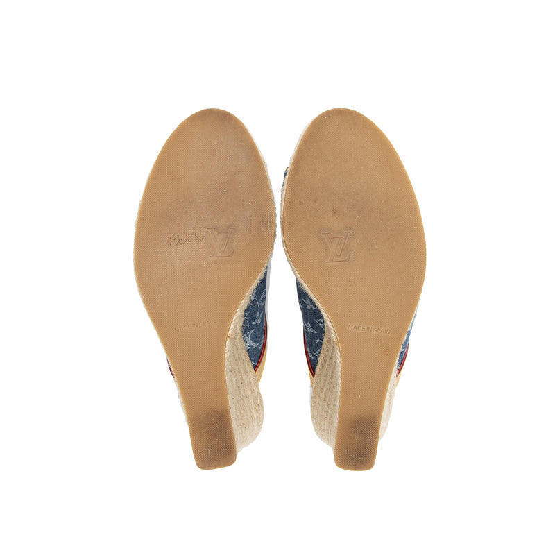 Louis Vuitton Grey Encre colored Canvas Monogram Espadrille Wedge Sandals  Shoes