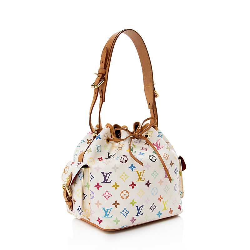 Louis Vuitton White Multicolor Monogram Canvas Leather Noe PM Bucket Bag