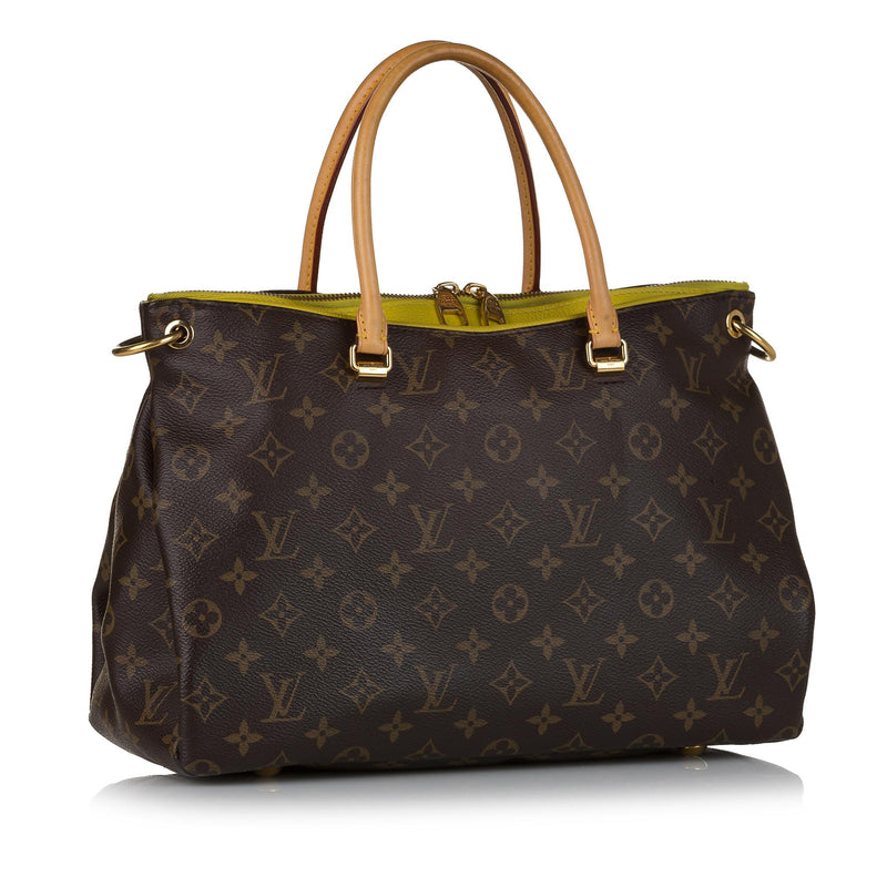 Louis Vuitton Pallas mm Monogram Canvas & Brown Leather Tote Shoulder Bag Pre Owned
