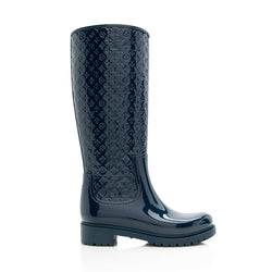 LOUIS VUITTON Rubber Embossed Monogram High Rain Boots Size 35 US 5 Blue  NWOT